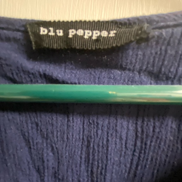 Blu Pepper Blue and Cream Ombre Blouse with blue tassels. Size M - Picture 4 of 8